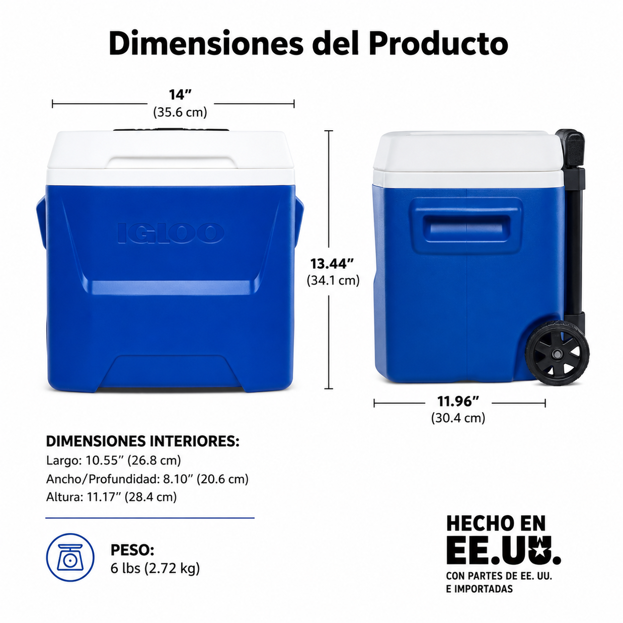 Igloo Hielera Rígida de 16 QT Laguna con Ruedas, Azul