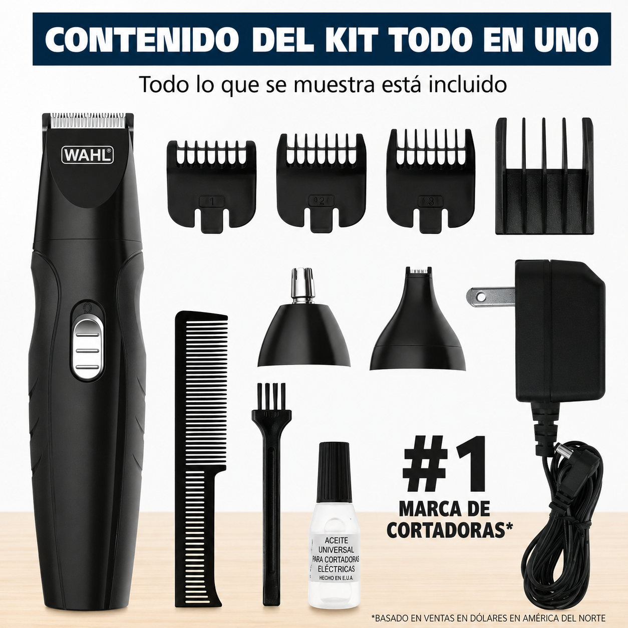 Wahl Barba Recargable Todo en uno, Bigote, Recortador de Detalles para Hombre, Negro, 05644