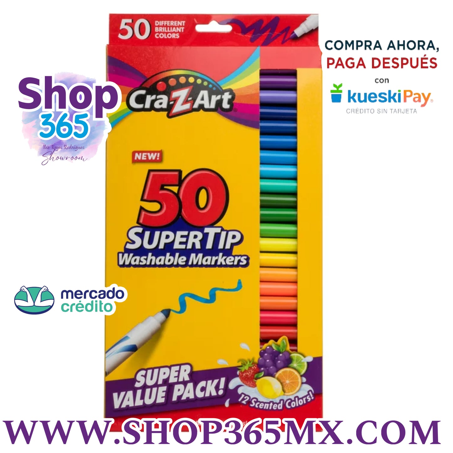 Cra-Z-Art Marcadores lavables Super Tip, 50 unidades, 12 colores perfumados, regreso a la escuela