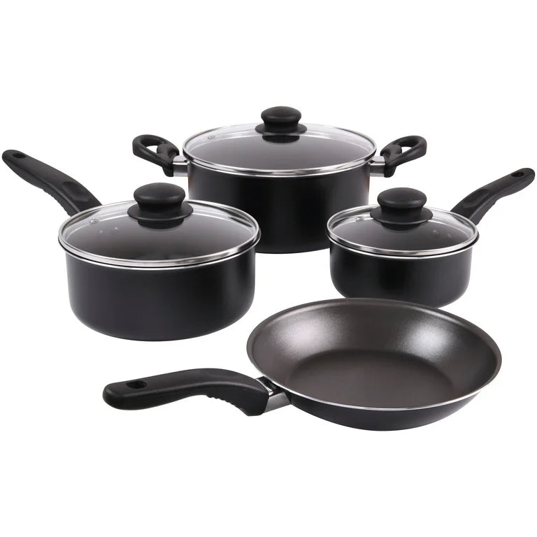 Mainstays Juego de utensilios de cocina antiadherentes de 7 piezas, color negro