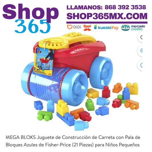 MEGA BLOKS Juguete de Construcción de Carreta con Pala de Bloques Azules de Fisher-Price (21 Piezas) para Niños Pequeños