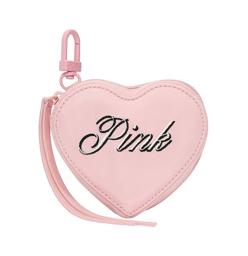 PINK Heart Pouch Keychain Charm – Dollhouse & Black Script