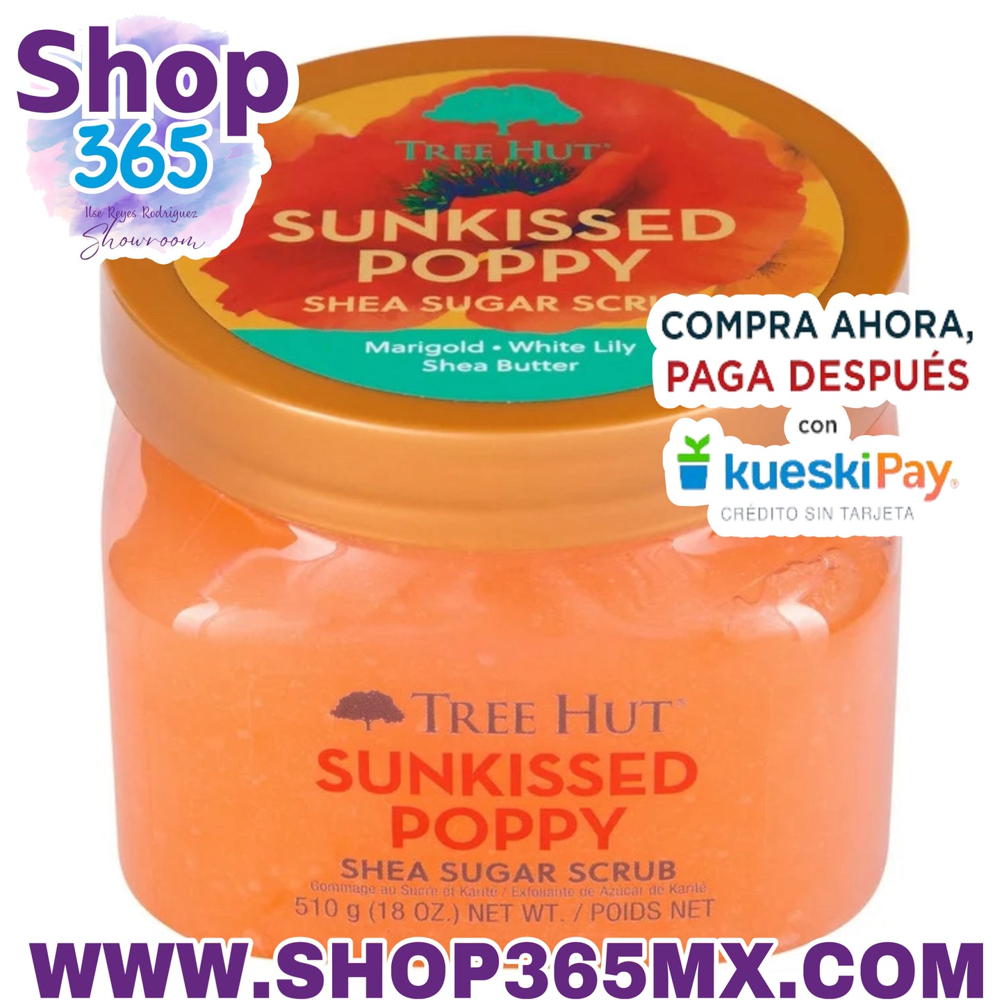 Exfoliante de azúcar de karité Amapola Sunkissed Tree Hut, 18 oz