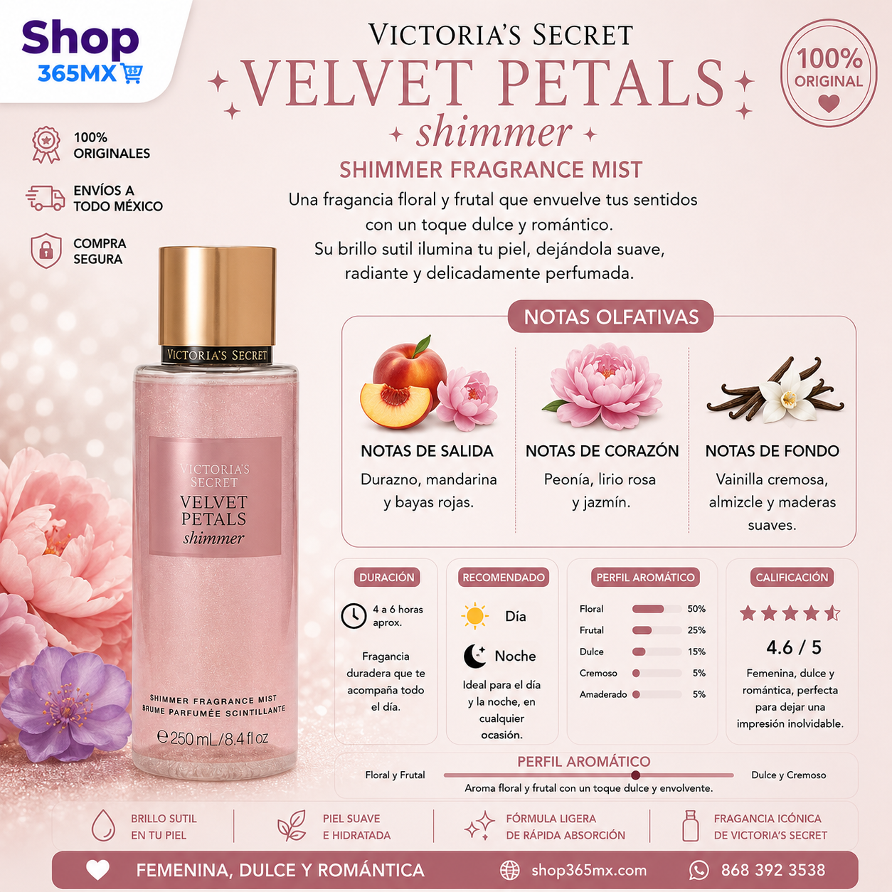 Body Mist Velvet Petals Shimmer – Brillo Floral con un Toque Irresistible Victoria’s Secret