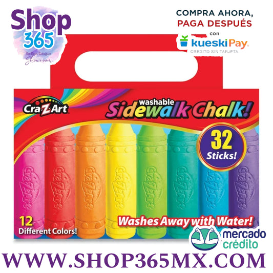 Cra-Z-Art Tiza lavable para aceras, 32 unidades, multicolor, para niños y adultos