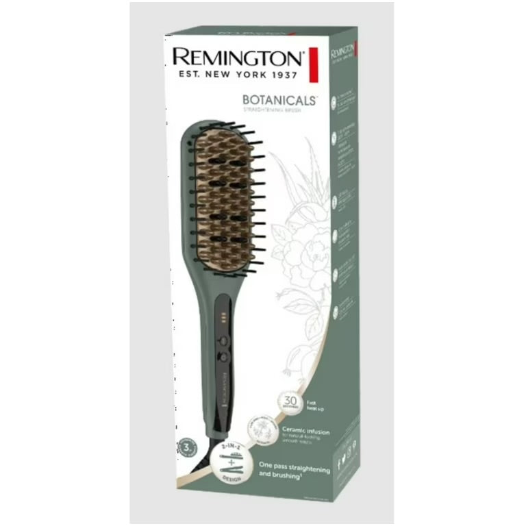 PR REMINGTON Botanicals™ Cepillo Alisador 2 en 1 para Mujer, Cerdas de Cerámica con Microacondicionadores de Origen Vegetal, Verde