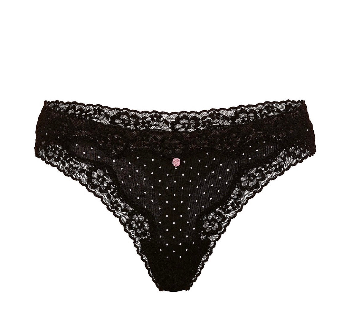 Panty Negro con Encaje y Lunares – Corte Tanga Femenino Victoria’s Secrets