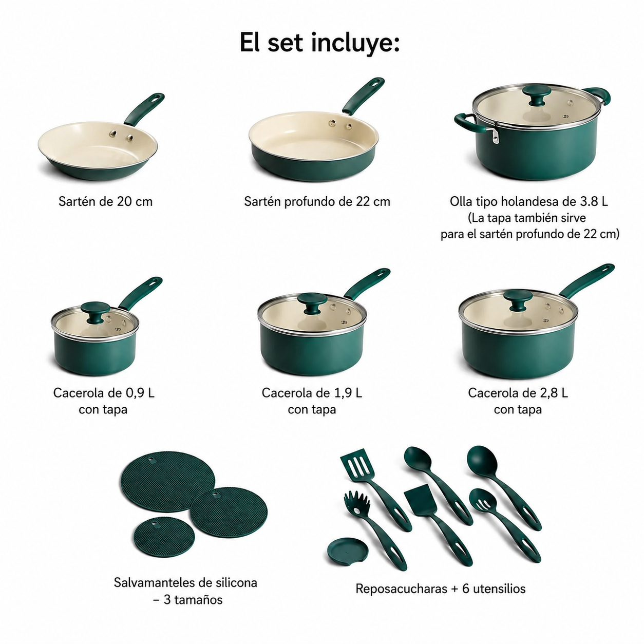 Tramontina Ceramaware 20-Piece Ceramic Nonstick Cookware Set , Green