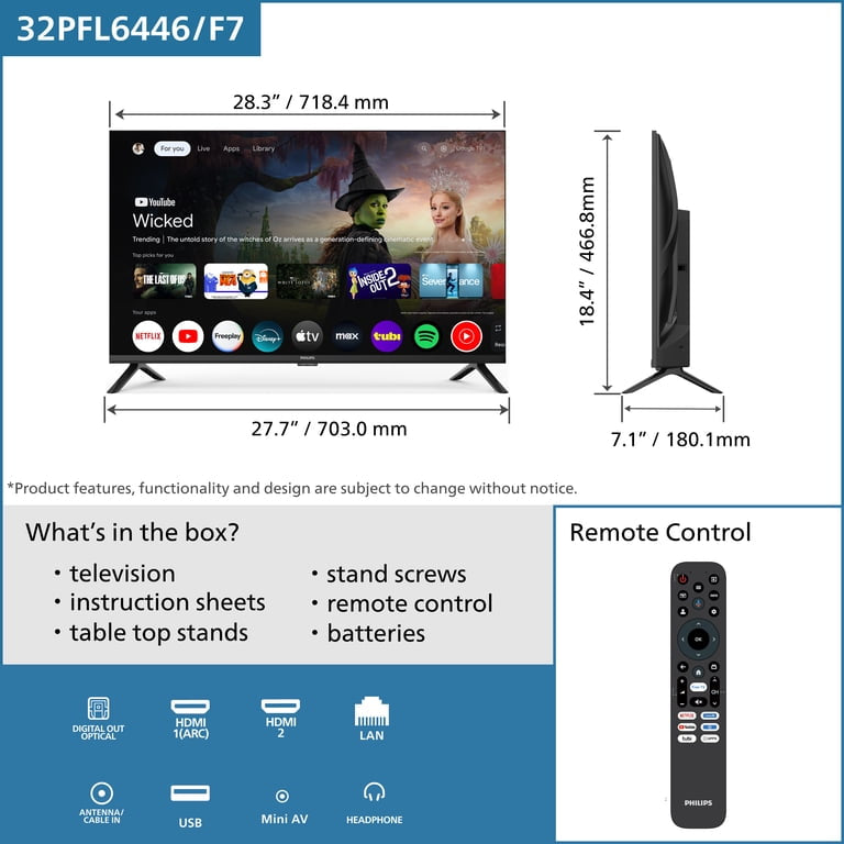 Philips 32" Clase HD (720p) Google Smart LED TV (32PFL6446/F7)