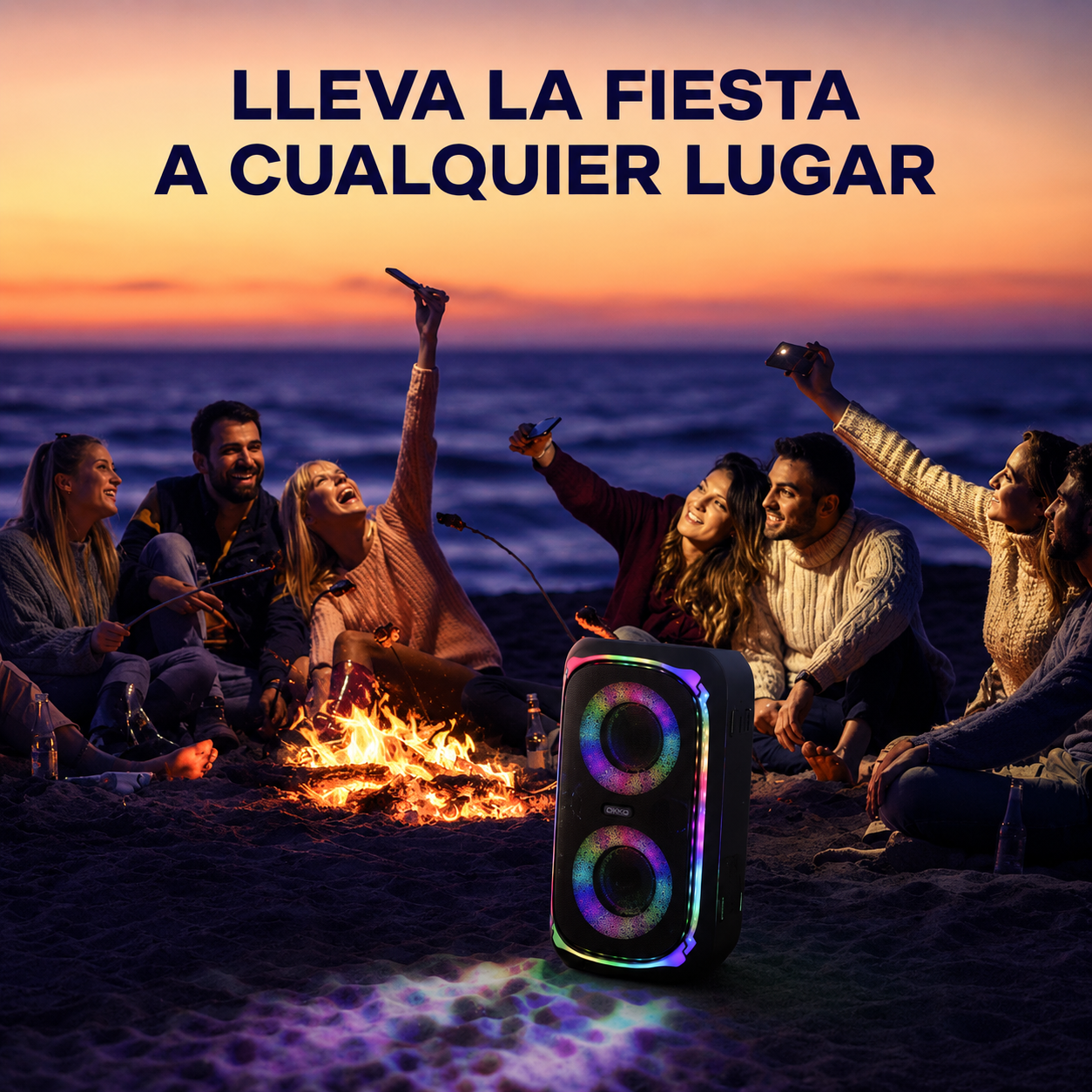 OKKO Altavoz Bluetooth Portátil Sonic Bass V4: Altavoz Inalámbrico para Fiestas con Graves Profundos, Altavoz Karaoke con Puerto para Micrófono, Luces LED, Altavoz Recargable Portátil para Exteriores