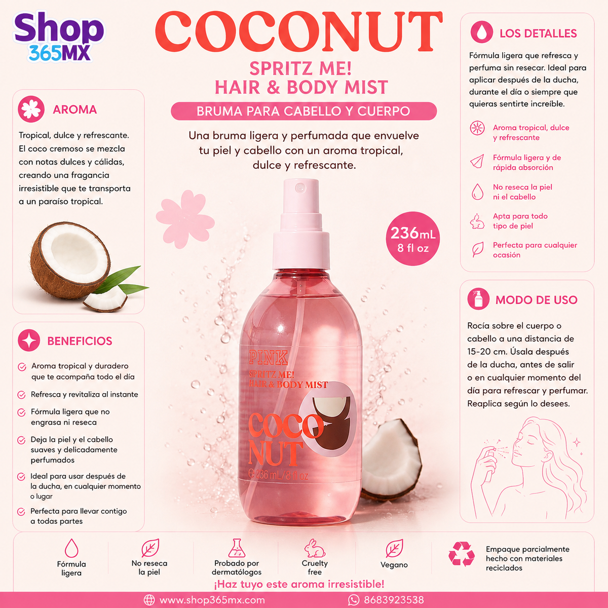 Pink Spritz me Hair & Body Mist  Coconut