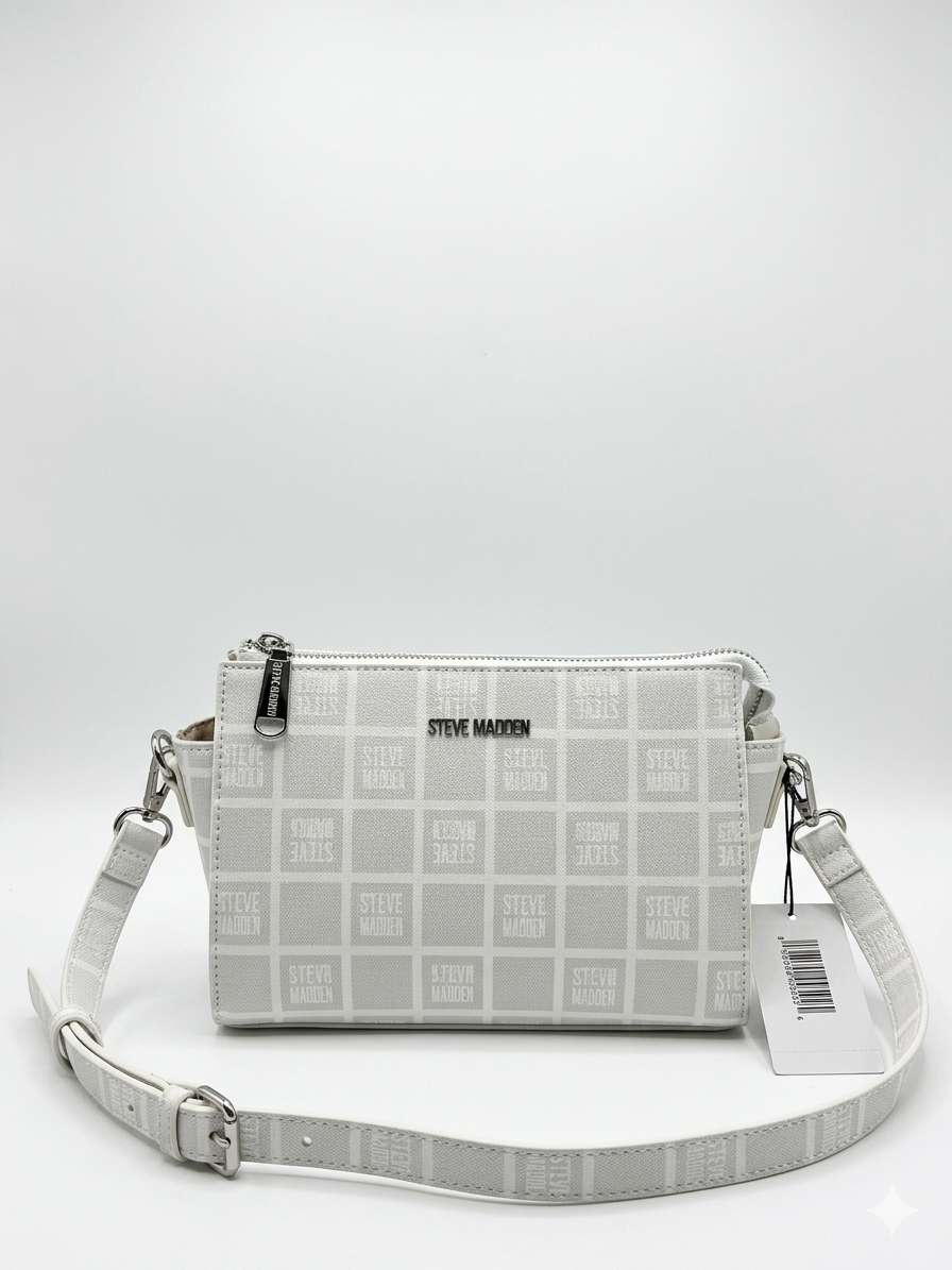 STEVE MADDEN BLEXI TOP ZIP CROSSBODY WHITE/SILVER