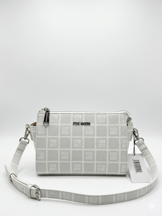 STEVE MADDEN BLEXI TOP ZIP CROSSBODY WHITE/SILVER