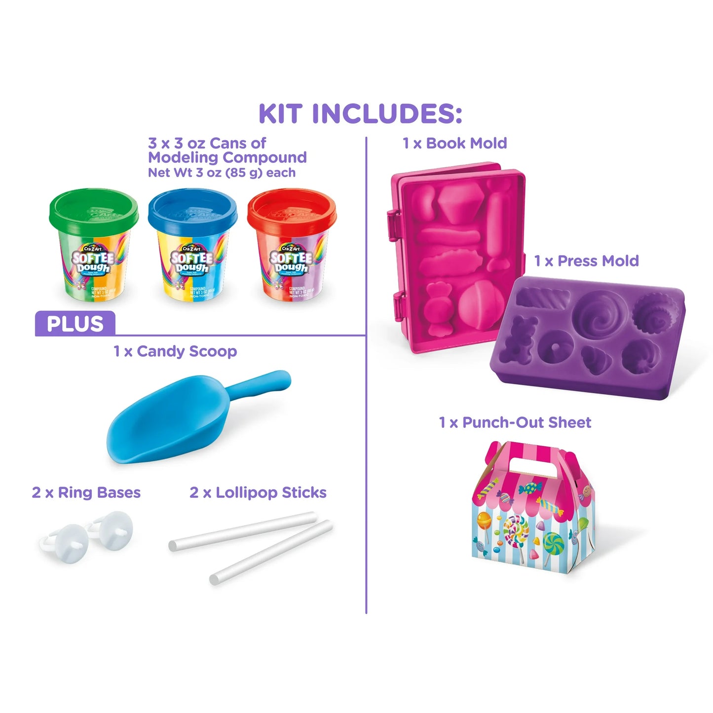 Cra-Z-Art Softee Dough Kit de 11 Piezas para Hacer Dulces Arcoíris Masa Multicolor para Edades de 3 Años en Adelante