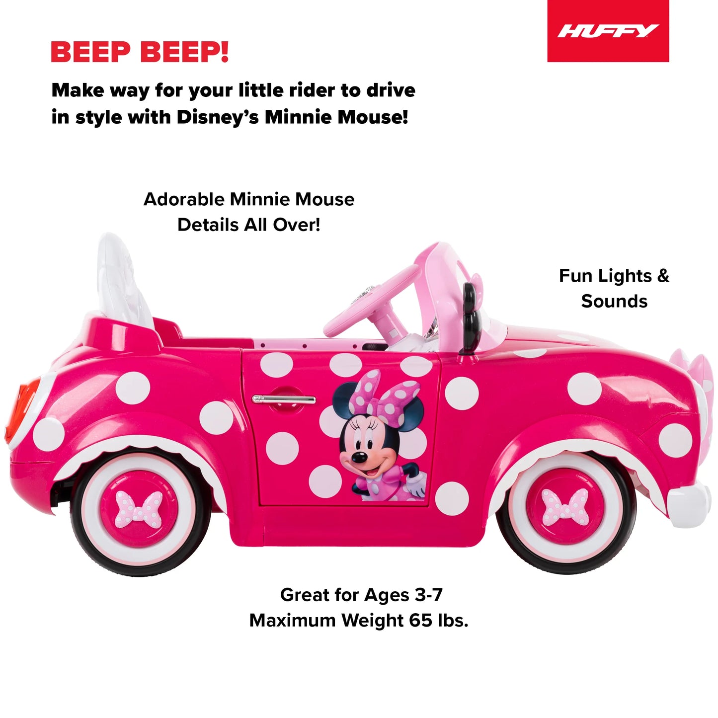 Auto de Paseo a Batería Huffy Disney Minnie Mouse de 6 V, para Niños a Partir de 3 Años - Rosa, una Unidad