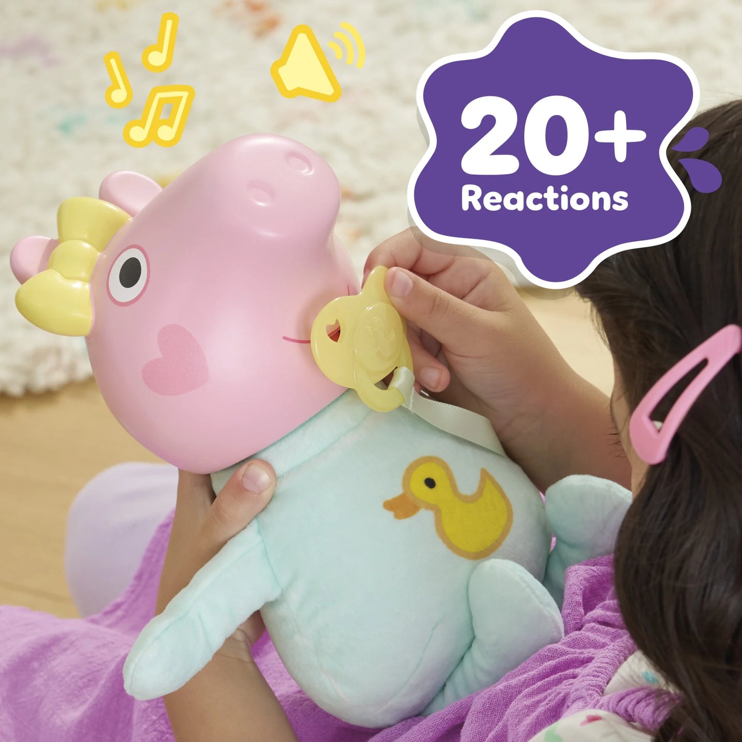 Peppa Pig Juega Oinks + Acurruca la Muñeca Interactiva Baby Evie con Accesorios, Más de 20 Sonidos, Más de 3