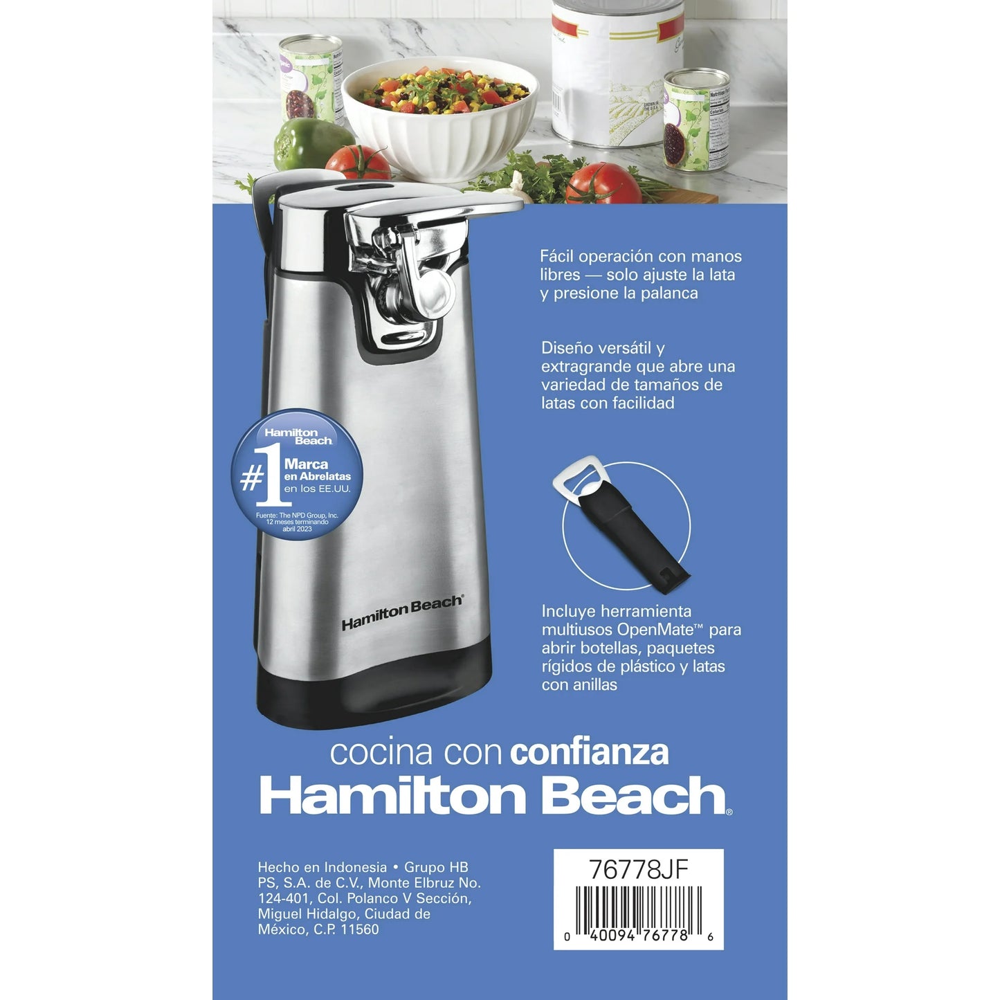 Hamilton Beach Acero Inoxidable de Corte Seguro Puede Abridor con Multi-herramienta, Nuevo, 76778W