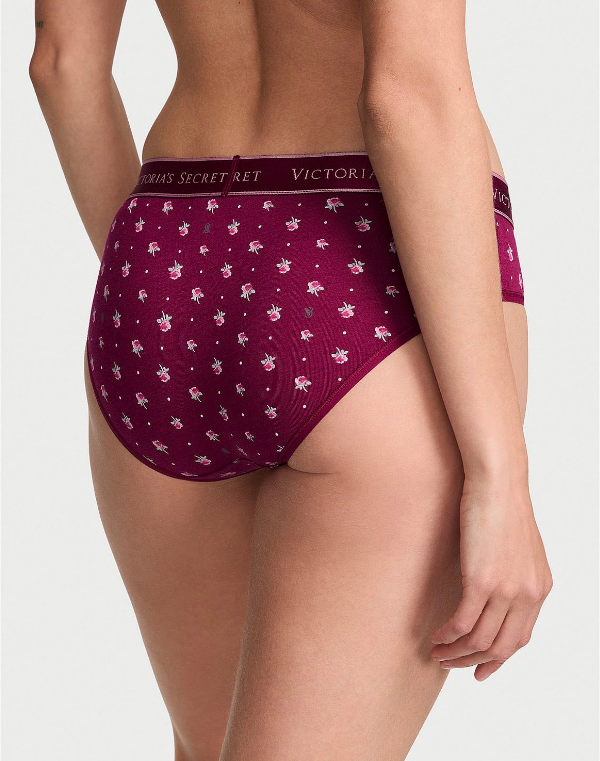 Victoria’s Secret Bikini Panty Vino con Estampado Floral y Cintura Logo