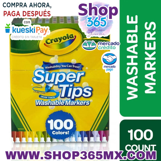 Crayola Juego de marcadores lavables Super Tips, 100 unidades, útiles escolares, artículos de arte para niños y adolescentes