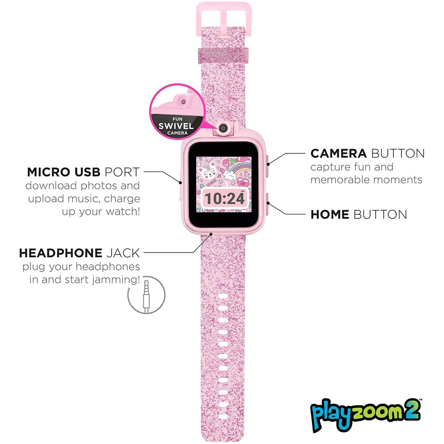 iTech Junior Juego de Auriculares y Reloj Inteligente para Niñas - Rosa Brillante 900227M-40-FGL