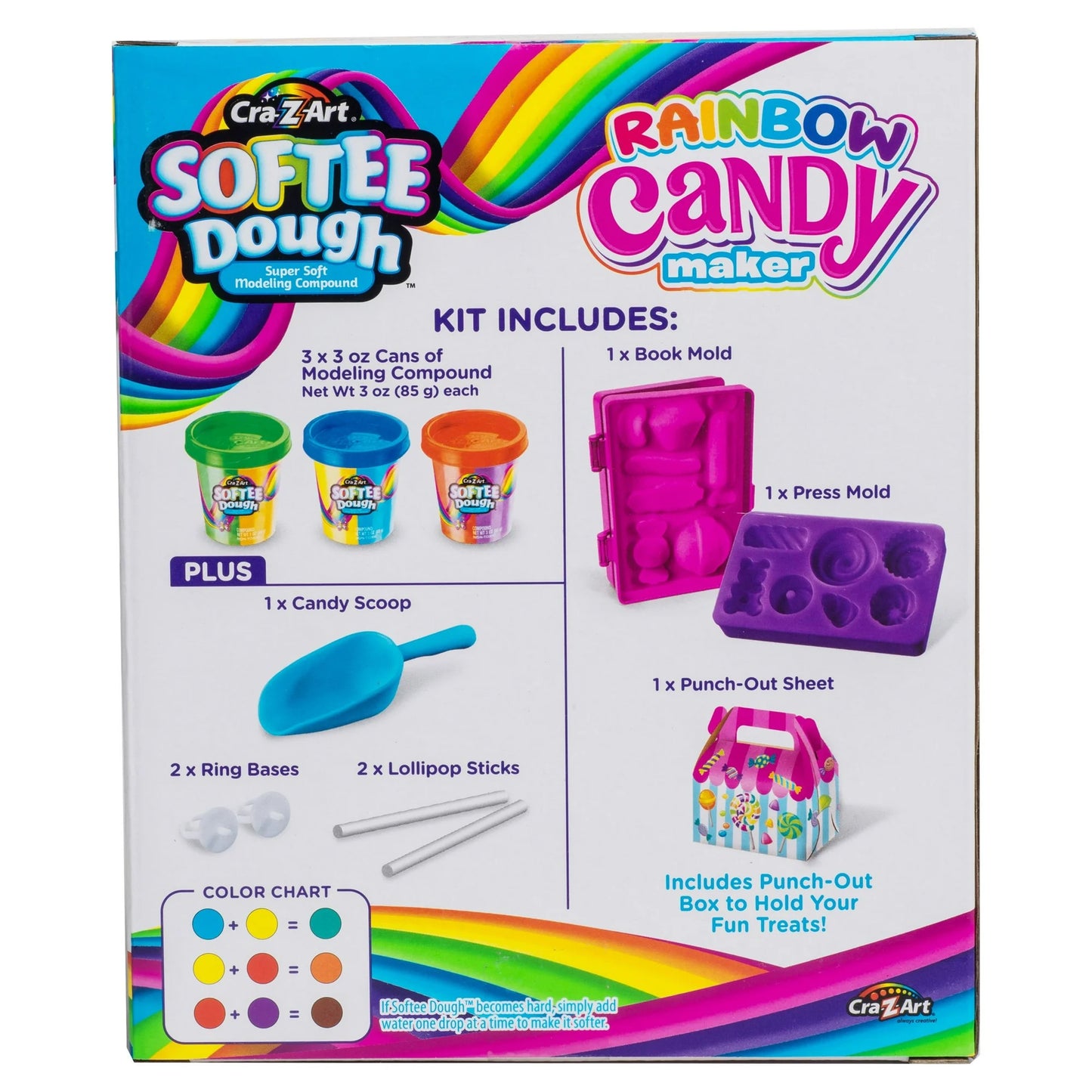 Cra-Z-Art Softee Dough Kit de 11 Piezas para Hacer Dulces Arcoíris Masa Multicolor para Edades de 3 Años en Adelante