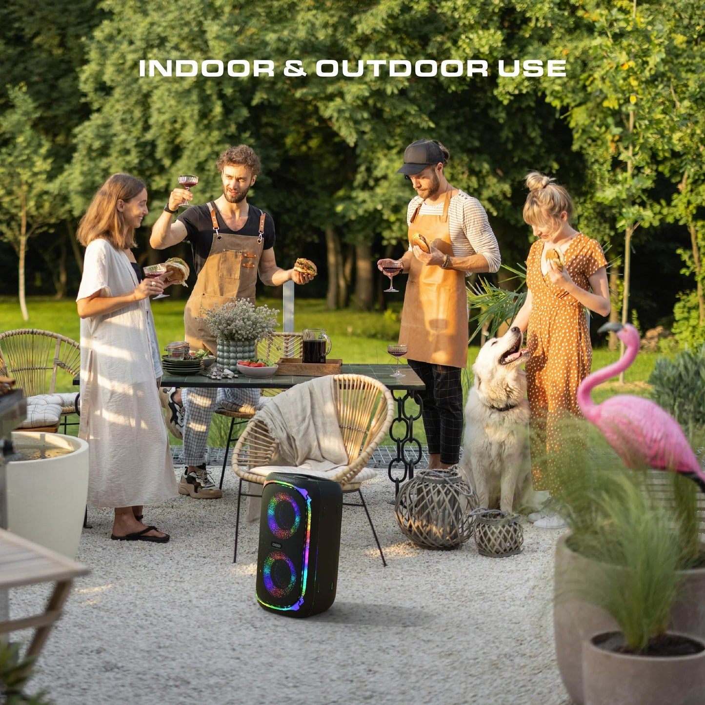 OKKO Altavoz Bluetooth Portátil Sonic Bass V4: Altavoz Inalámbrico para Fiestas con Graves Profundos, Altavoz Karaoke con Puerto para Micrófono, Luces LED, Altavoz Recargable Portátil para Exteriores