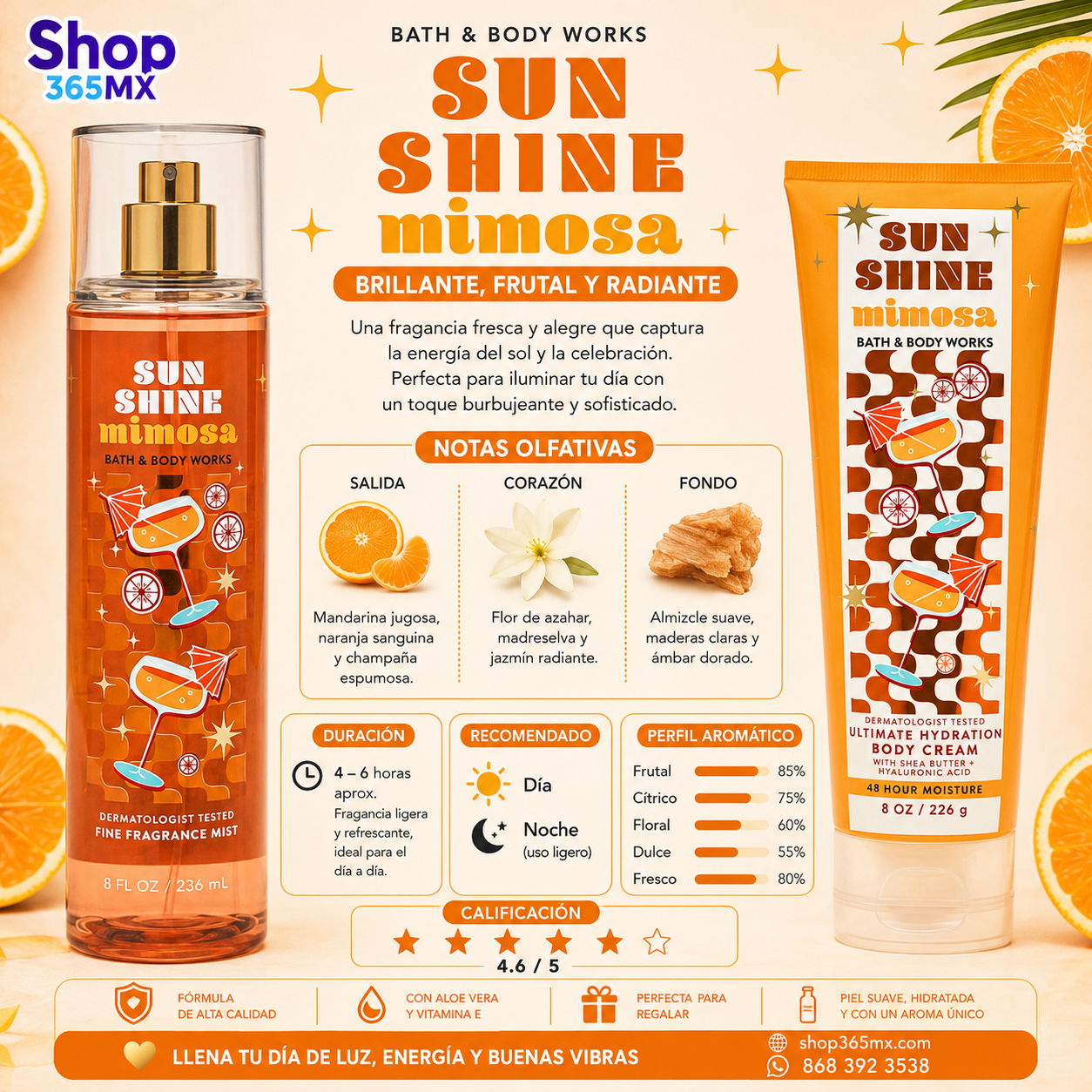 Set Bath & Body Works: Sunshine Mimosa (Mist + Crema Corporal)