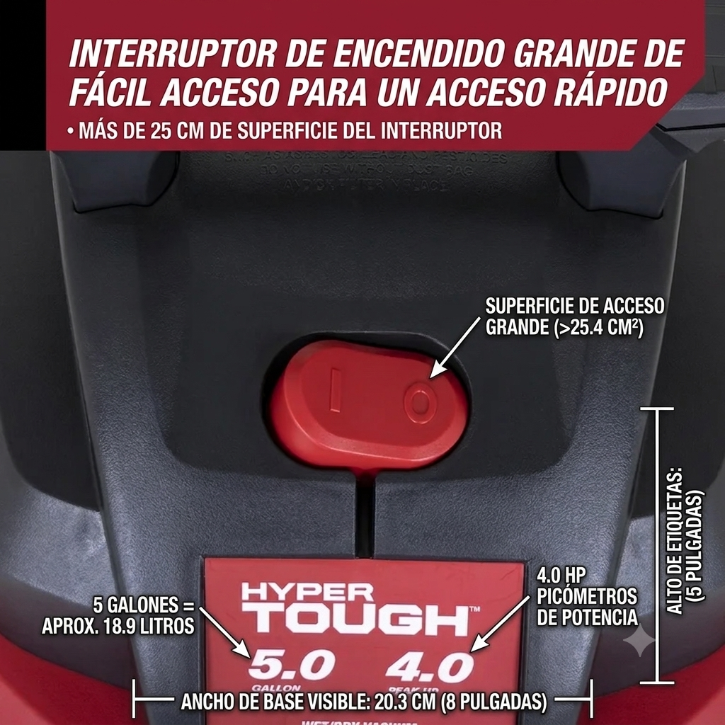 Hyper Tough Vacío Húmedo/seco de 5 Galones para el Automóvil, Garaje, Hogar O Taller