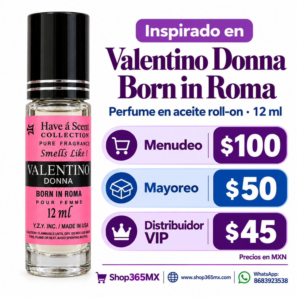 Perfume en aceite roll-on inspirado en Valentino Donna Born in Roma para mujer · 12 ml