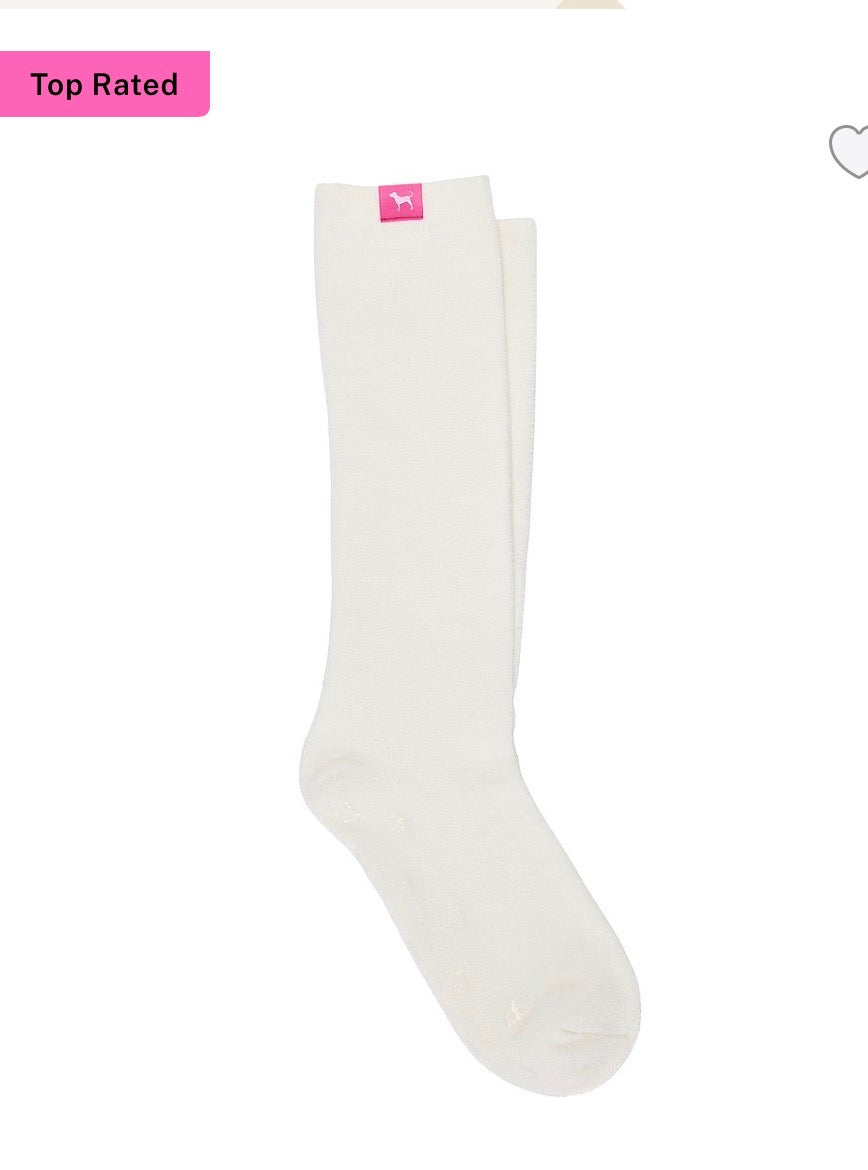 Calcetas Altas PINK Victoria’s Secret Knee-High Socks Blancas