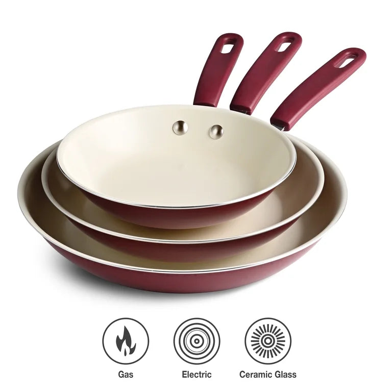 Tramontina Ceramaware Juego de 3 Sartenes para Freír Antiadherentes de Cerámica (8 Pulgadas, 9.5 Pulgadas y 11 Pulgadas) Vino