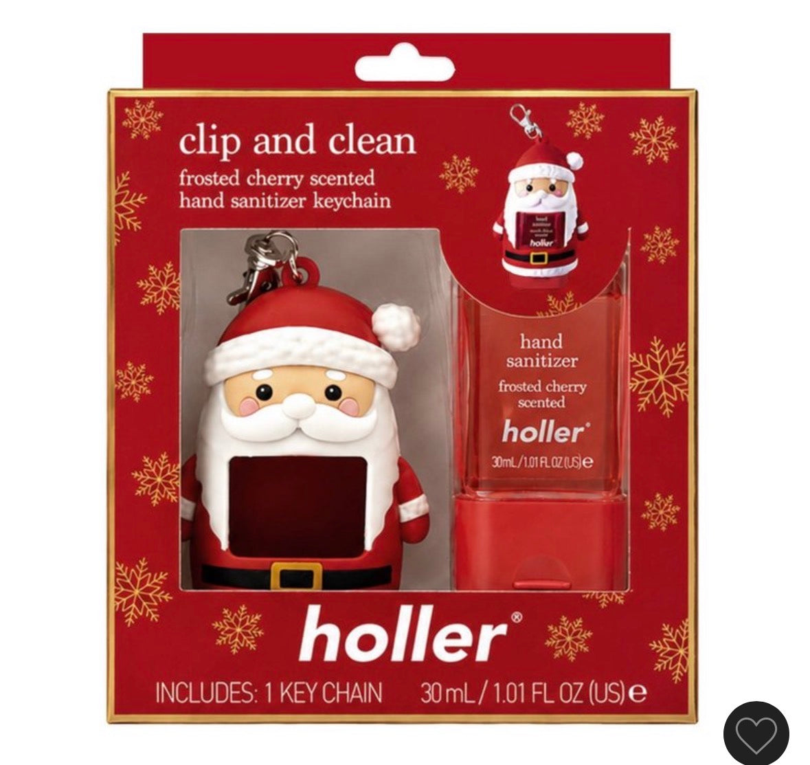 Holler Clip and Clean Frosted Cherry – Gel Antibacterial con Llavero Santa Claus 30 ml
