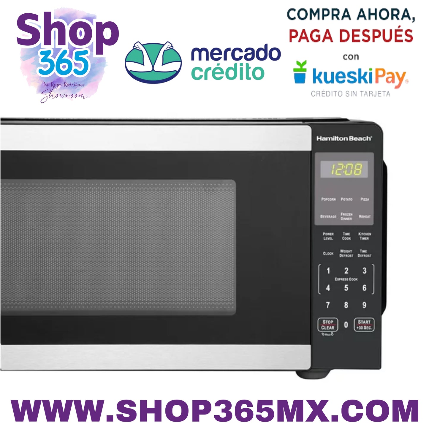 Horno microondas para encimera Hamilton Beach de 0,9 pies cúbicos, 900 vatios, acero inoxidable, nuevo