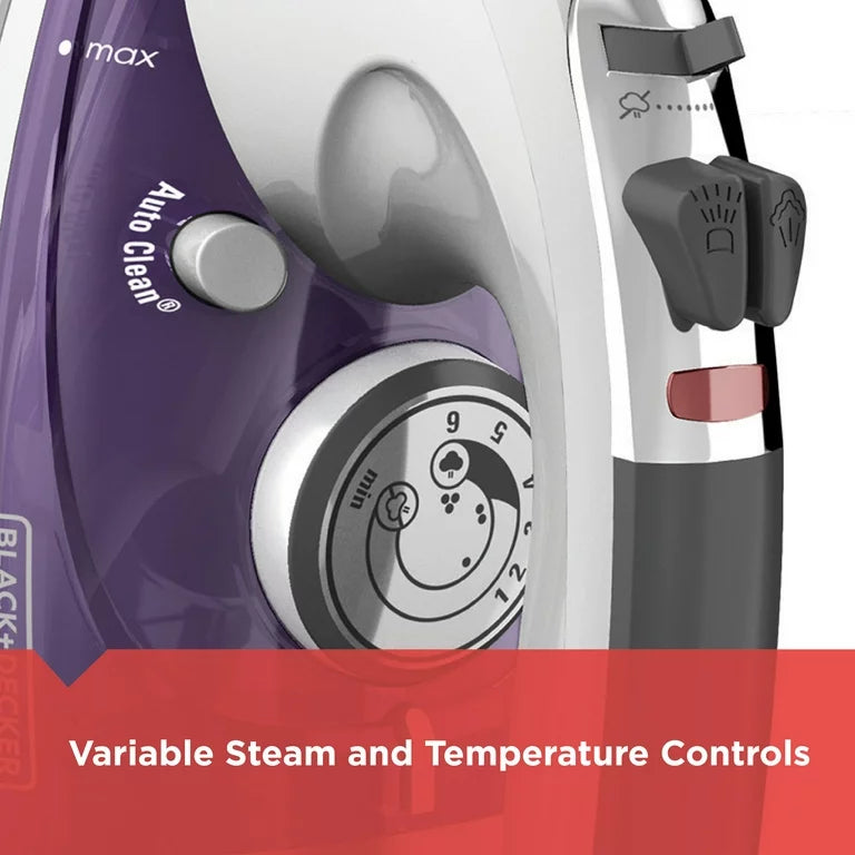 BLACK+DECKER Professional Steamer with Stainless Steel Sole and Extra Long Cord, Purple, IR1350S