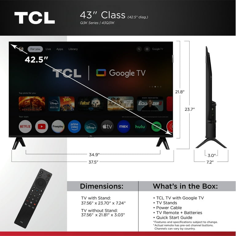TCL 43" Serie Q31K 1080P FHD QLED Smart TV con Google TV – 43Q31K