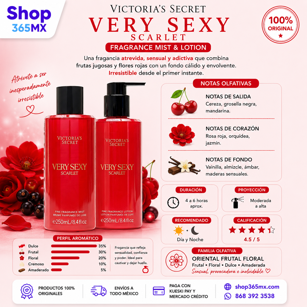Victorias Secret Very Sexy Sarlet Fine Fragancia Mist + Lotion