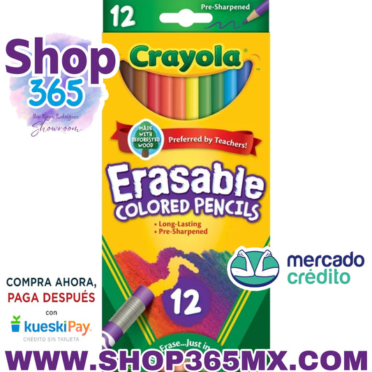 Juego de lápices de colores borrables Crayola, 12 colores, niño principiante