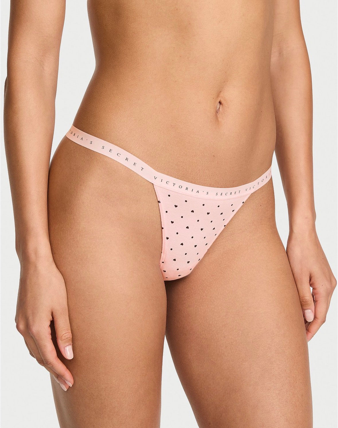 Victoria’s Secret Logo Waist Thong Rosa con Mini Corazones – Tanga Mujer