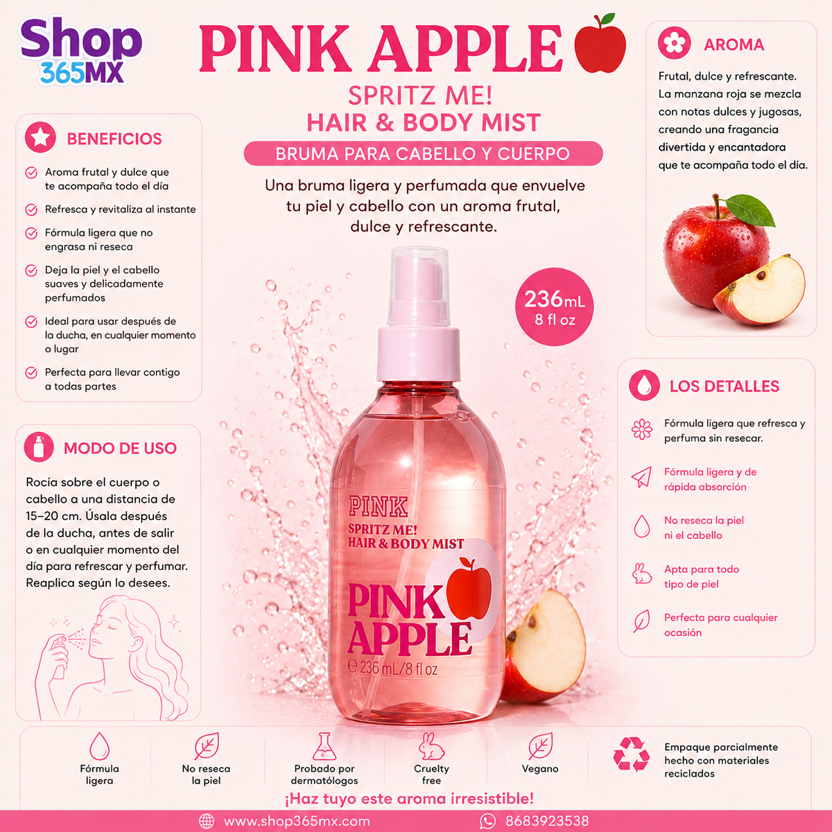 Pink Spritz me Hair & Body Mist Pink Apple