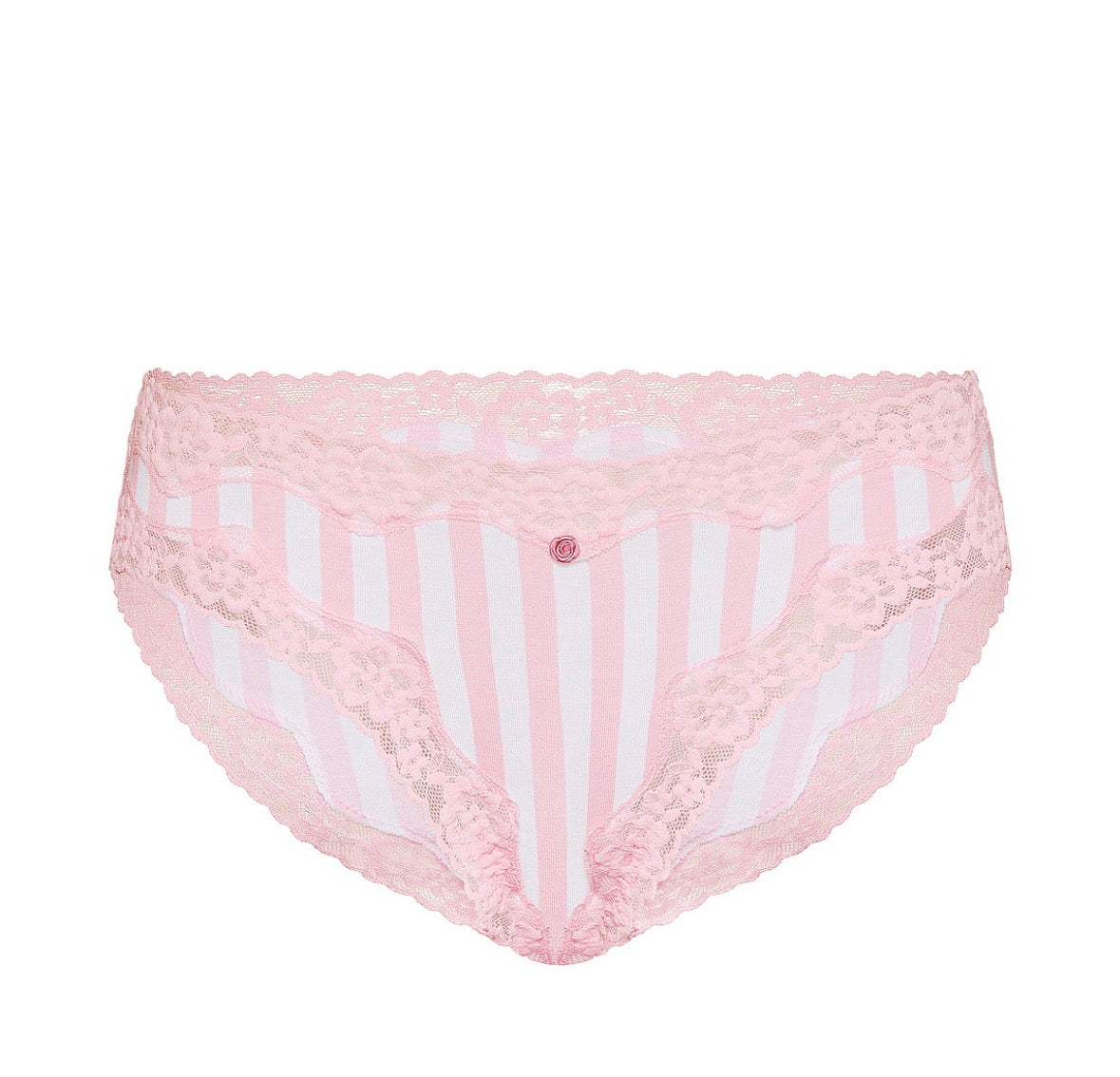 Victoria’s Secret Lace-Trim Stripe Bikini Panty – Rosa y Blanco 🎀