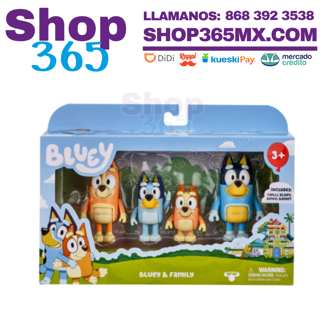 Bluey Bluey Figuras Familiares Paquete de 4, con Mamá y Papá Bingo a Partir de 3 Años, Juguetes para Niños Pequeños