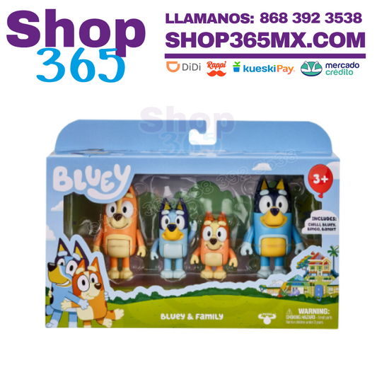 Bluey Bluey Figuras Familiares Paquete de 4, con Mamá y Papá Bingo a Partir de 3 Años, Juguetes para Niños Pequeños