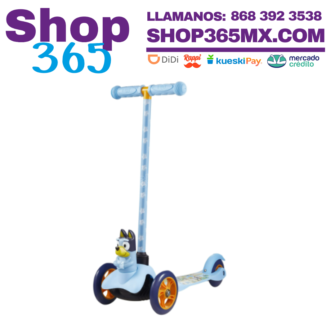 Bluey Patinete Infantil en 3D Ride-N-Glide Buddies Kick Scooter de 3 Ruedas para Niños Mayores de 3 Años, Color Azul