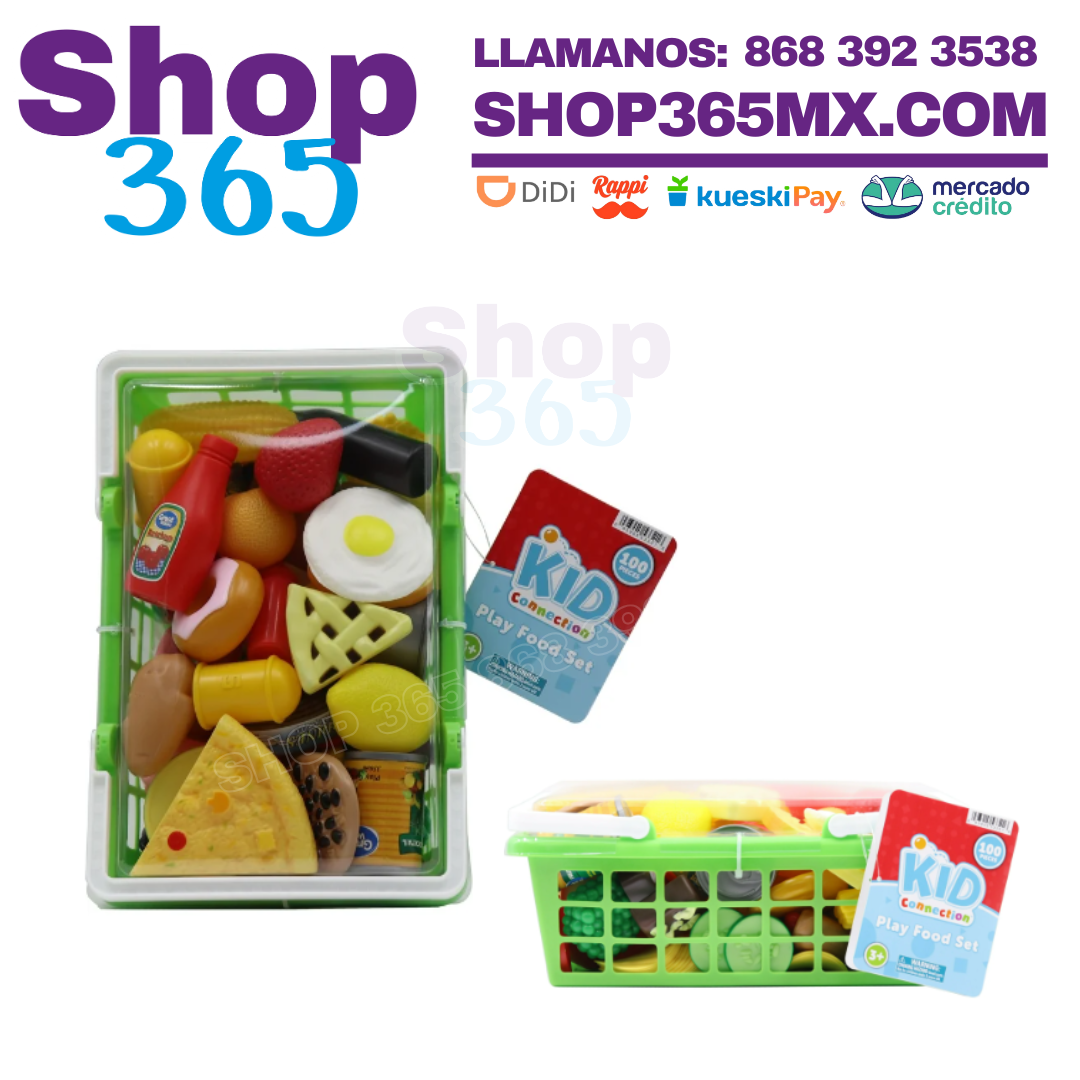 Kid Connection Cesta Play Food de 100 Piezas en Color Verde