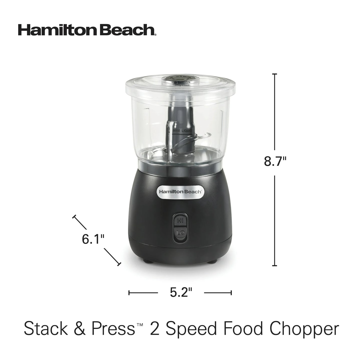 Hamilton Beach Apila y Presiona Picadora de Alimentos de 2 Velocidades, Capacidad para Tazón de 3 Tazas, 72890F