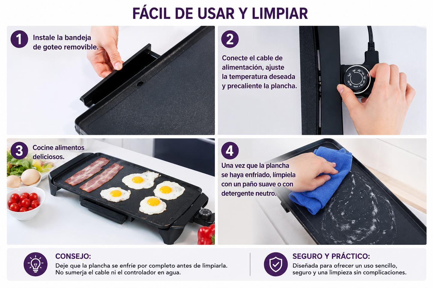 Mainstays Plancha negra de 20" apta para lavavajillas con control de temperatura ajustable