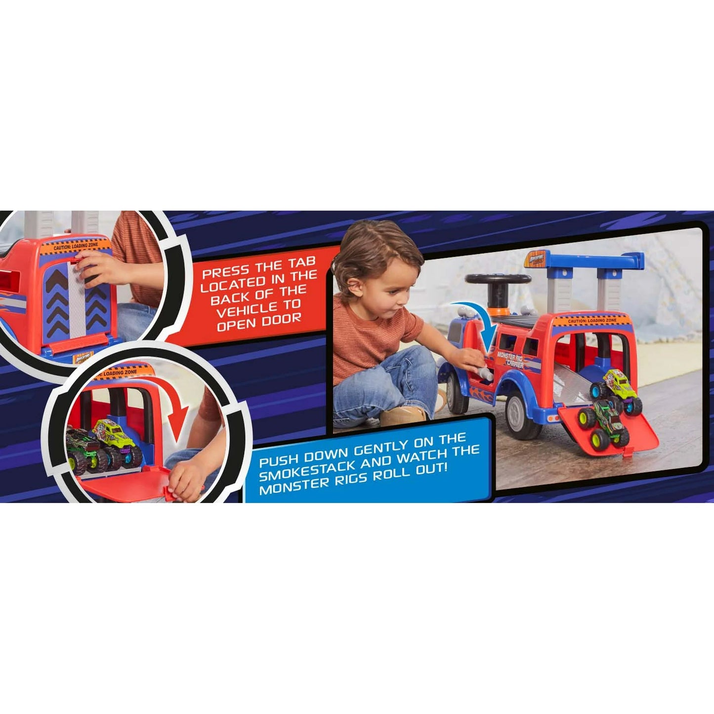 Adventure Force Monster Rig Carrier Transporte para Niños de 1 a 3 Años, Soporta 44 Libras