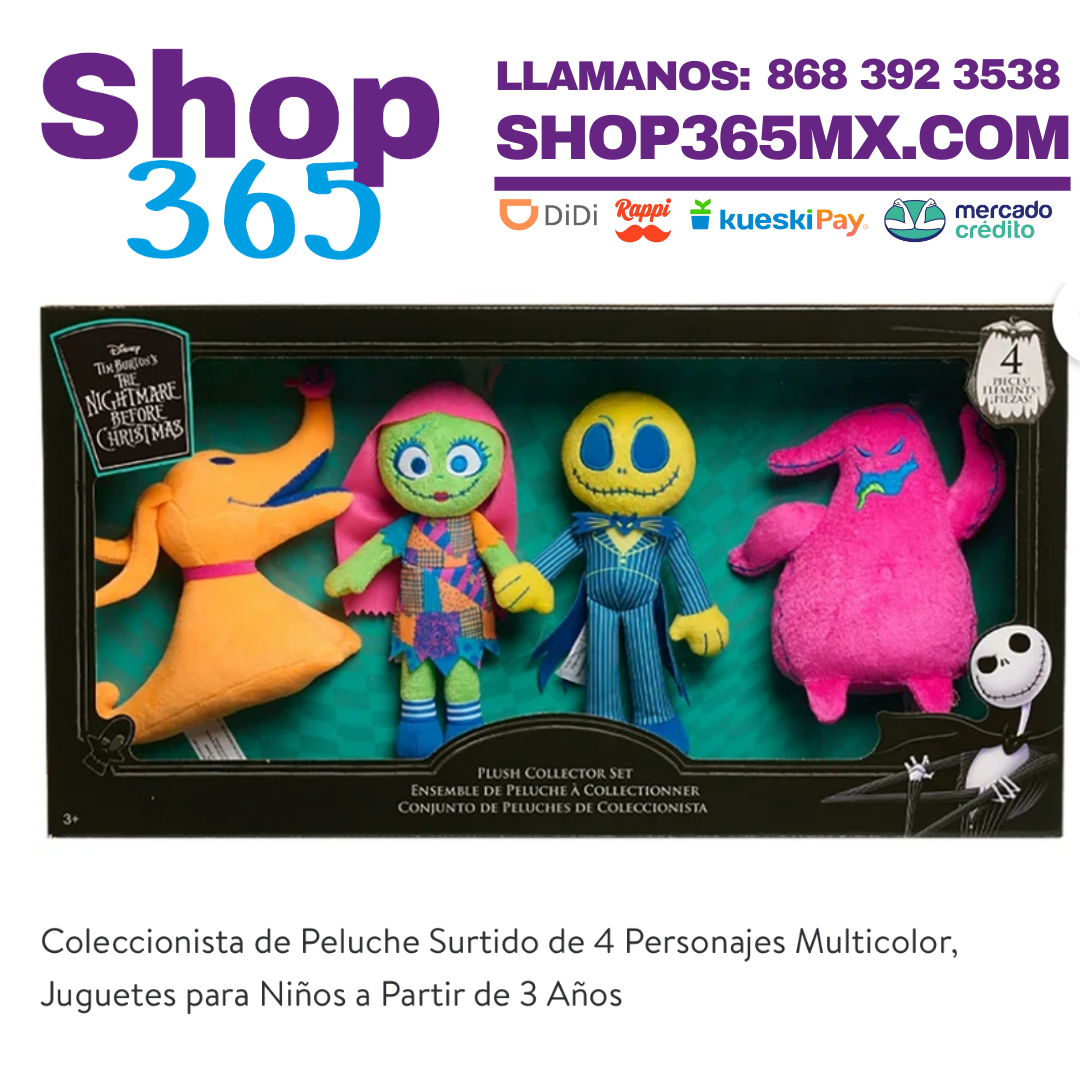 Disney Tim Burton's The Nightmare Before Christmas Juego de Coleccionista de Peluche Surtido de 4 Personajes Multicolor, Juguetes para Niños a Partir de 3 Años