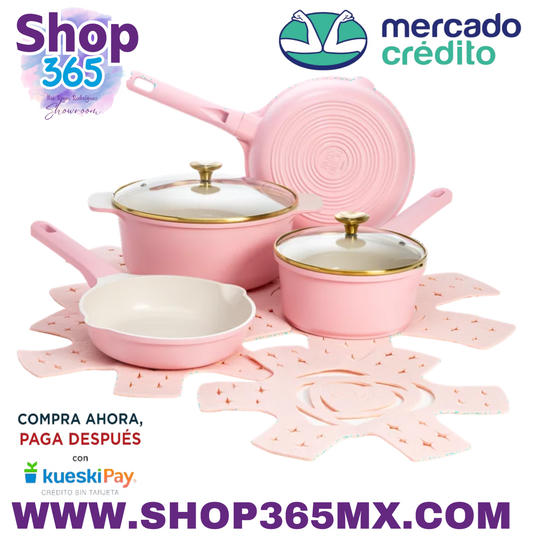 Paris Hilton Juego de utensilios de cocina antiadherentes de aluminio fundido con perillas de tapa en forma de corazón, rosa