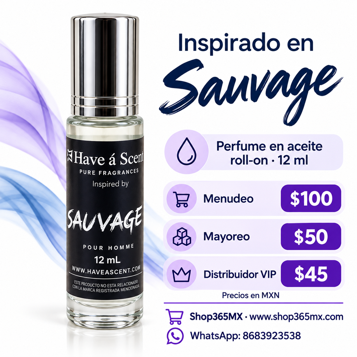 Perfume en aceite roll-on inspirado en Sauvage para hombre · 12 ml